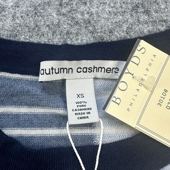 Autumn Cashmere Sweater Women XS Blue Stripe Patchwork Assymetrical Tee - Picture 2 of 13
